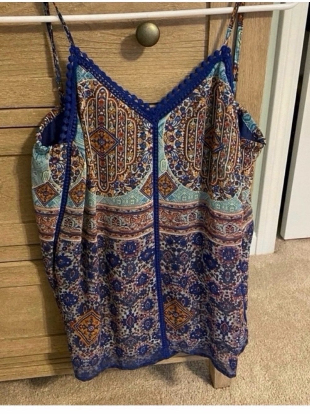 Collective Concepts Graphic Scarf Print Camisole Tank Top Blue Boho Size M